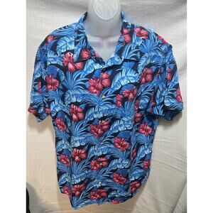 Mens Tricots St Raphael Hawaiian‎ Bright Blue Button Up Shirt Size XL